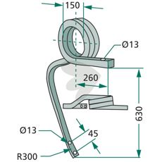 Drejet kultivatorskaft til midten, firkantet form, 35mm.