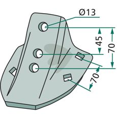 Skærefod 70mm med 13mm hul, passer til Kongskilde og andre mærker.