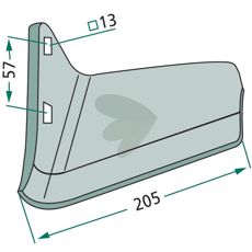 Vinger design til effektiv skæring med specifikationer 205mm og 57mm c-c.