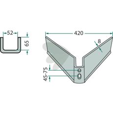Fløjskær med arbejdsbredde 420 mm og arbejds vinkel 25°, perfekt til præcisionsarbejde.