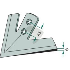 Gåsefodsskær med arbejdsbredde 335 mm og længde 175 mm til effektiv jordbearbejdning.