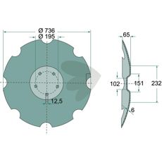 Tallerken 736/195x6 mm, ideel til forskellige jordbearbejdningsmaskiner og applikationer.