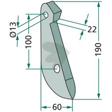 Såskær til Amazone med dimensionerne 22x190 mm og hul på 13 mm.