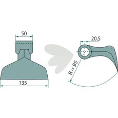 Hammerslag med målene 50/135 mm, bestående af holdbart og slidstærkt materiale.