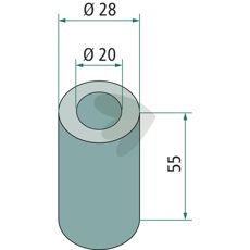 Bøsning slag til Mulag og andre, mål 28x55mm, hul 20mm.