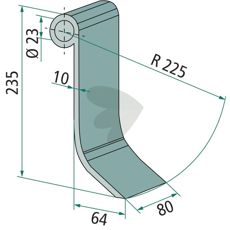 Slagkniv fra Seringstadt med huldiameter på 23 mm.