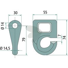 Sjækel med dimensionerne 55mm og 14mm, stærk og holdbar.