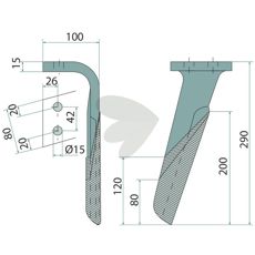 Højre rotorharvetand designet til maksimal effektivitet og levetid.