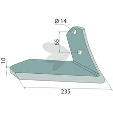Vingeskær Cultimer med 235 mm bredde og 14 mm hul, ideel til jordbearbejdning.