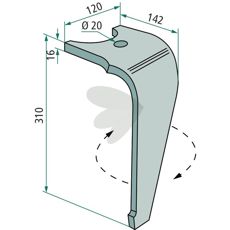 310mm kniv med 20mm hul til præcisionsskæring i landbrugsmaskiner.