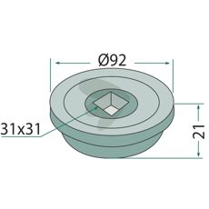 Udvendig flange til firkantaksel 30x30, sikker installationsløsning til aksler.