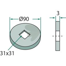 Kompensationsskive til firkantede aksler, sikrer præcision og stabilitet.
