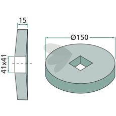 Ind- og udvendig flange til firkantaksel 40x40, diameter 150.