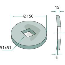 Flange til firkantaksel 50x50, både ind- og udvendig.