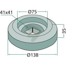 Flange til firkantaksler, ind- og udvendigt, mål 40x40 mm.