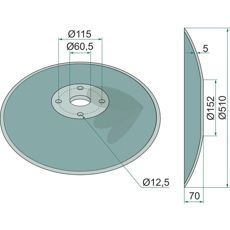 Glathøj tallerken 510x5 mm med 4 fastgørelseshuller, ideel til landbrug og maskinfunktion.