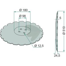 Fintandet tallerken Ø510x5 mm med 4 huller, perfekt til præcisionsarbejde i landbrug.