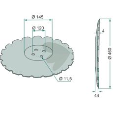 Lille tandet tallerken 460x4 mm med hulcirkel-Ø120 mm, ideel til landbrugsredskaber.
