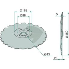 Tandet tallerken Ø450x5 mm, V55-model, effektiv til jordbearbejdning.