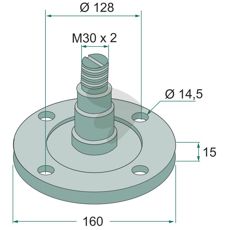 Lejeflange med aksel, Hulcirkel Ø 128 mm, perfekt til rationel maskinvedligeholdelse.