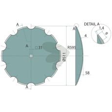 Tallerken tandet firkanthul 31X31 4mm til jordbearbejdning og tilpasset traktorer.