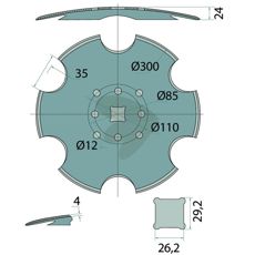 Tandet tallerken Ø 300 mm med 4 mm tykkelse for holdbarhed.