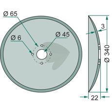 Skiveskærer 340 mm med hul 6/45 mm, til præcise snit i jorden.