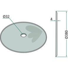 Skiveskær 380x4 mm med 32 mm hul, fremragende til effektiv jordbearbejdning.
