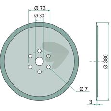 Skiveskær Hulcirkel med dimensionerne 73 mm og 380 mm til effektiv anvendelse.