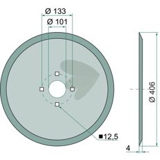 Tallerken med dimensionerne 406 mm og 4 mm til robust jordbearbejdning.