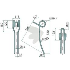 Dobbelt efterharvetand, 15 mm til grundig jordbehandling.