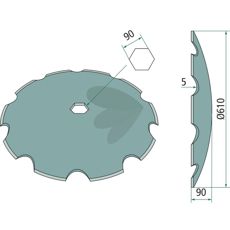 Tandet tallerken Quivogne Sekskantet hul Ø90 5mm til effektiv jordbearbejdning.
