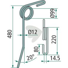 Bøjet efterharve stift Güttler 480mm, ideelt til effektiv jordbearbejdning.