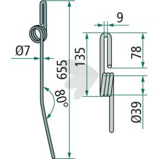 Bøjet efterharvetand Güttler 655mm, perfekt til dyb jordbearbejdning.