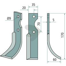 Jordfræserkniv Fort c-c 70mm hul 9mm, perfekt til smidig jordbearbejdning.