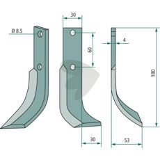 Jordfræserkniv Højre til Honda med 60mm c-c, ideel til jordbearbejdning og havearbejde.