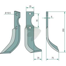 Jordfræserkniv 35x10,5x6, bruges til effektiv bearbejdning af jord og jord.