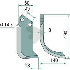 Alpego jordfræserkniv med c-c 57mm og 14,5mm hul, ideel til jordbearbejdning.