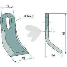Y-slag til Kuhn med hulle dimensioner 14X30mm, optimalt til effektiv jordbearbejding.