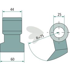 Hammerslag 44/60 mm med hul 25 mm, perfekt til tunge maskiner.