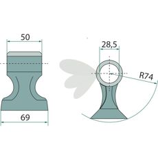Hammerslag 50/69mm, med hul 28,5mm er perfekt til konstruktionsmaskiner.