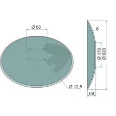 Billede af plade glat 620x6mm med 4 monteringshuller til anvendelse.