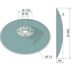 Plade glat 560x5mm med 4 monteringshuller, anvendeligt i landbrug.