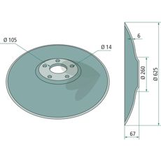 Billede af plade glat 625x6mm med 5 monteringshuller til maskiner.