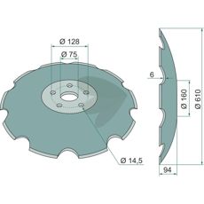 Tandet tallerken 610x5mm med 5 fastgørelseshuller, fremragende til jordbearbejdning.
