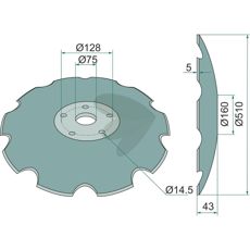 Tallerken tandet 510x5mm med 5 fastgørelseshuller, ideel til afgrødens vækst.