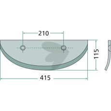 Skær for roeoptagning højre, 115X415mm, med hul c-c 210mm.