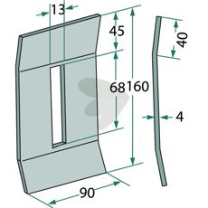 Afskraperplade 90x160mm 23748, ideel til rengøring af landbrugsmaskiner.