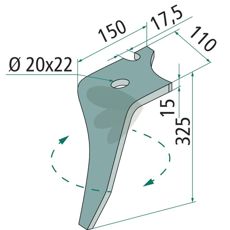 Højre rotorharvetand Kz200001, perfekt til effektiv jordbehandling.