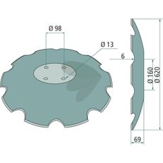Tallerken med tænder til Köckerling, 620x6 mm, ideelle til jordbearbejdning.